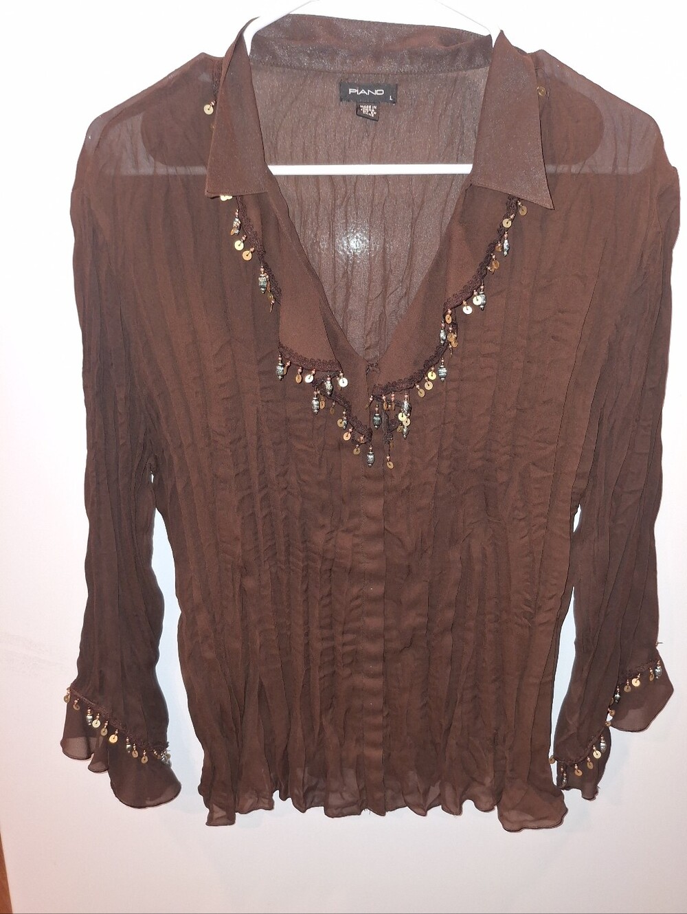 PIANO Brown Sheer Beaded Blouse